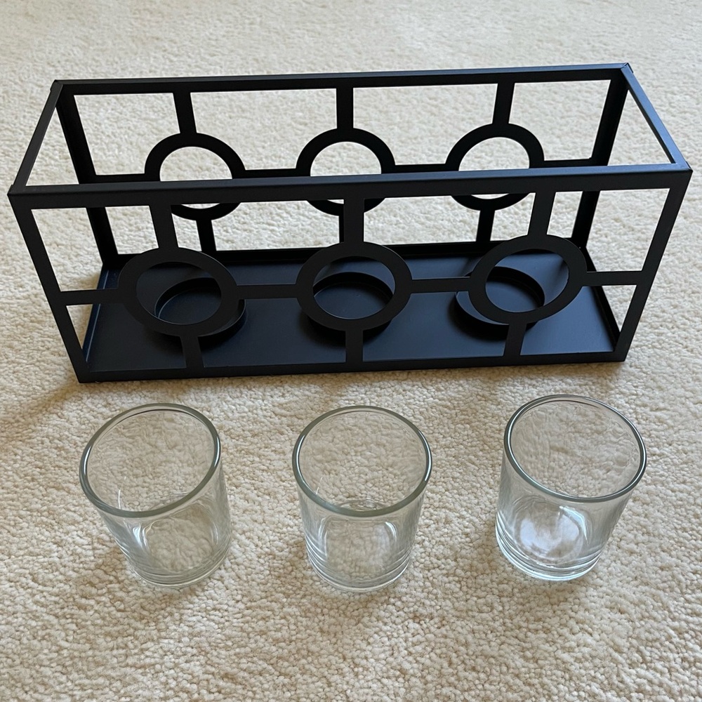 Metal Candle Holder & Glass Votives 4 Piece Set